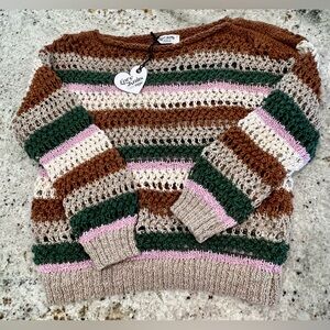 Love Knits NYC by The Sweater Dept Brown, Cream, Green, and Pink Sweater